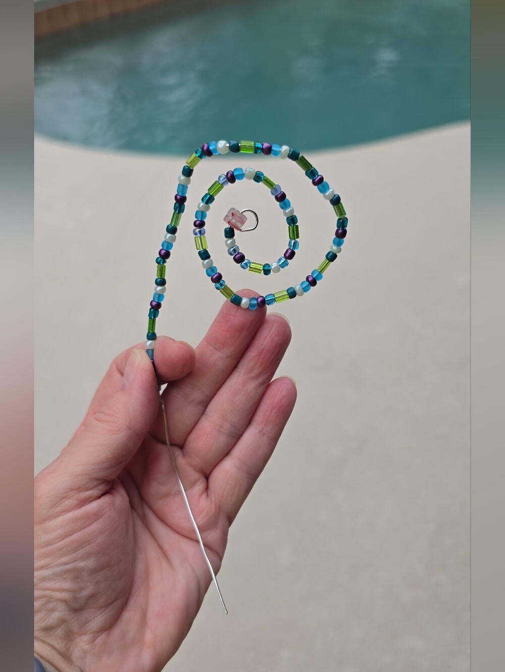 Handmade Multicolor Beaded Plant Stick Green & Blue.